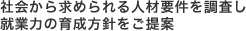社会から求められる人材要件を調査し、就業力の育成方針をご提案