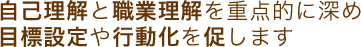 自己理解と職業理解を重点的に深め目標設定や行動化を促します